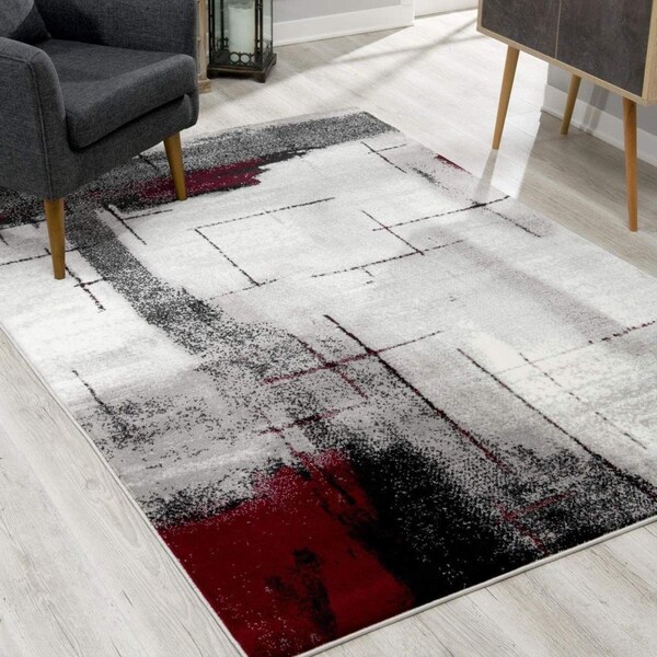 Palacedesigns 4 x 6 ft. Gray & Burgundy Abstract Area Rug PA3094544 - main